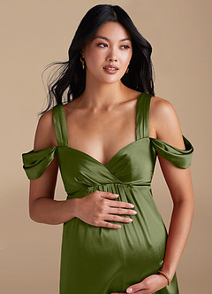 Azazie Rhea vestidos de dama de honor de maternidad Vestido de Corte En A Plisado Hasta el suelo Satén Metálico image3