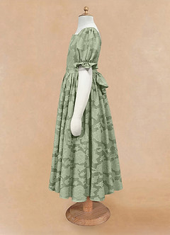 Azazie Joss Flower Girl Dresses Dusty Sage A-Line with Sleeves Floral Burnout Dress image6
