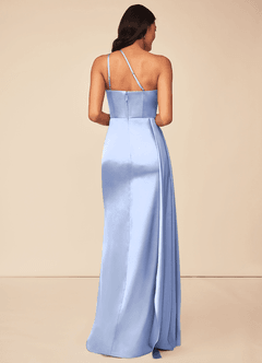Azazie Maron Robes de demoiselle d'honneur Robe Trapèze en Satin extensible Epaule unique Eis image2
