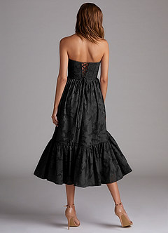 Azazie Delphina Bridesmaid Dresses Black A-Line Strapless Floral Burnout Dress image2