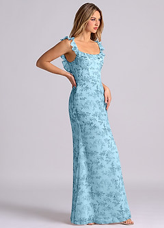 Azazie Callie Bridesmaid Dresses Blue Fern Floral Mermaid Side Slit Chiffon Convertible Dress image6