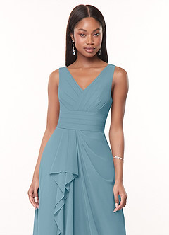 Azazie Julianna Bridesmaid Dresses Moody Blue A-Line Chiffon Dress image5