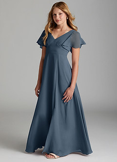 Azazie Kimber Junior Neptune A-Line Pleated Chiffon Dress image5