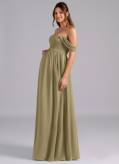 Azazie Saige 임산부 신부 들러리 드레스 A라인 주름진 쉬폰 플로어 길이 드레스 image5