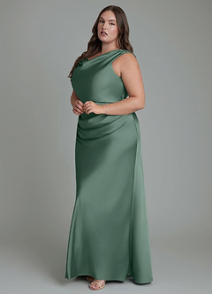 Azazie Kieryn Bridesmaid Dresses Eucalyptus Mermaid Pleated Stretch Satin Dress image10