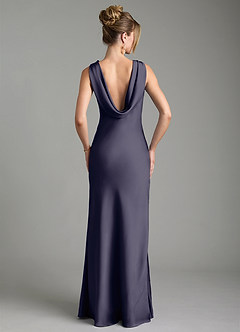 Azazie Aussie Robes de demoiselle d'honneur Robe Fourreau en Satin extensible Plissée Bleu Orageux image2