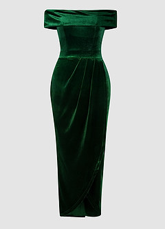 Osprey Dark Emerald Velvet Off-The-Shoulder Tulip Dress image7