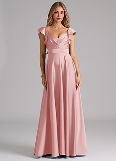 Azazie Leilani Bridesmaid Dresses Powder Pink A-Line Ruched Stretch Satin Dress image3