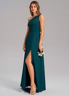Azazie Phaedra Bridesmaid Dresses Pine A-Line One Shoulder Chiffon Dress image5