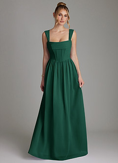 Azazie Caterina Bridesmaid Dresses Emerald A-Line Corset Chiffon Dress image4