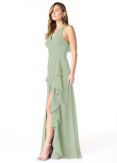 Azazie Aviv Bridesmaid Dresses Dusty Sage A-Line Pleated Chiffon Dress image3