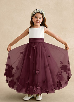 Azazie Vi Flower Girl Dresses Cabernet A-Line Sleeveless Tulle Dress image5