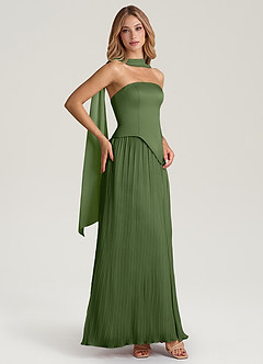 Azazie Tierney Bridesmaid Dresses Olive A-Line Strapless Chiffon Convertible Dress image7