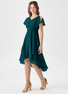 Azazie Graciela Junior Pine A-Line Pleated Chiffon Dress image1