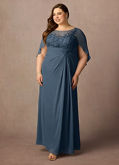 Azazie Hera Brudens mor kjoler A-Line Blonde Capelet Chiffon Gulv-længde Kjole image9