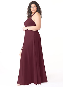 Azazie Jane Vestidos de damas de honor Vestido de Cabernet de Gasa de Corte en A con Cuello en V plisado image8