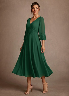 Azazie Ana Klänningar till brudens mor Klä A-Line i Chiffong Spets Mörkgrön image4