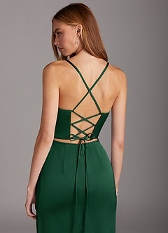 Azazie Brookelle Bridesmaid Dresses Dark Green Sheath Sweetheart Corset Stretch Satin Dress image6