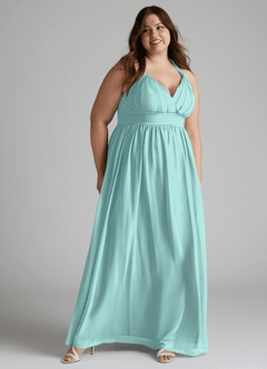 Azazie Ashia Bridesmaid Dresses Aqua A-Line Pleated Chiffon Dress image9