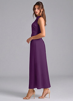 Azazie Evadne Bridesmaid Dresses Grape Sheath Pleated Chiffon Dress image5