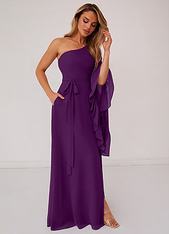 Barbie ♥ Azazie Bridesmaid Dresses Grape A-Line Long Sleeve Chiffon Dress image4