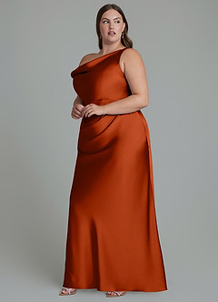 Azazie Emerson Vestidos de damas de honor Vestido Pimenton de Satén Elástico de Corte Sirena con Hombros descubiertos image10