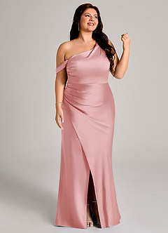Azazie Madelyn Robes de demoiselle d'honneur Robe Sirène Convertible en Satin extensible Une épaule Rose Poudré image13