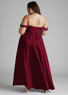 Azazie Morana Bridesmaid Dresses Burgundy A-Line Off the Shoulder Stretch Satin Convertible Dress image14