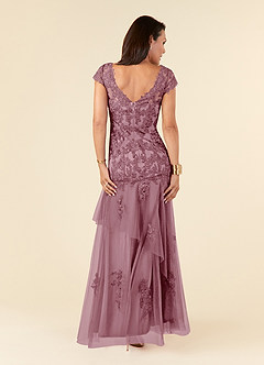 Azazie Romy Mother of the Bride Dresses Vintage Mauve Mermaid V-Neck Sequins Tulle Dress image4