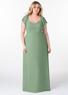 Azazie Syenna Jurken voor bruidsmeisjes Jurk van Chiffon met A-Lijn Ruches Matcha image6