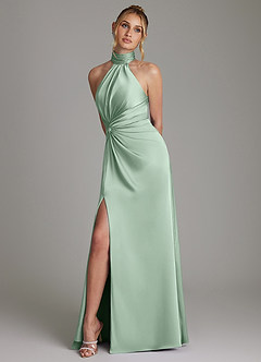 Azazie Gracelynn Vestidos de damas de honor Vestido de Agave de Satén Elástico de Corte Recto con Plisado image5