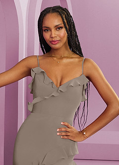 Barbie ♥ Azazie Bridesmaid Dresses Taupe Sheath Chiffon Dress image7