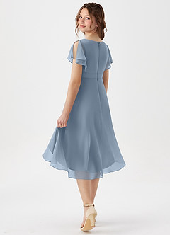 Azazie Graciela Junior Jurk van Chiffon met A-Lijn Geplooid Stoffig Blauw image6