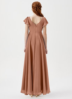 Azazie Caria Junior Robe Trapèze en Mousseline de soie Plissée Bronze image4