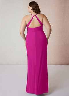 Azazie Becca Bridesmaid Dresses Fuchsia Sheath V-Neck Chiffon Dress image8