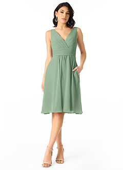 Azazie Kyla Vente Finale Robe A-ligne en Mousseline de soie Plissée Agave image3