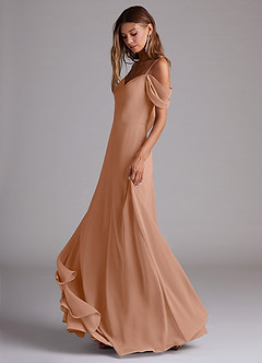Azazie Marley Bridesmaid Dresses Champagne Rose A-Line Off the Shoulder Chiffon Convertible Dress image3