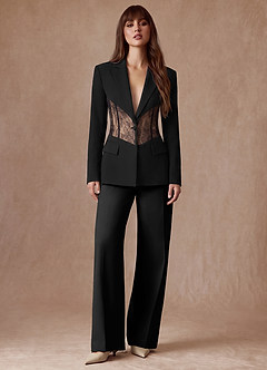 Juliette Black Refined Weave Lace Panel Pantsuit