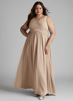Azazie Flora Bridesmaid Dresses Taupe A-Line Pleated Chiffon Dress image10