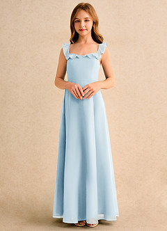 Azazie Chip Girls Formal Flower Girl Dresses Sky Blue A-Line Sleeveless Chiffon Dress image4