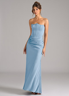 Azazie Debby Abiti da Damigella Abito Convertibile Sirena in Raso Elasticizzato Senza Cinturino Azzurro Polvere image4