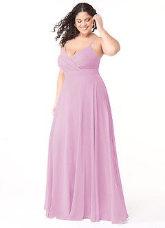 Azazie Avelina Vestidos de damas de honor Vestido de Rosa Caramelo de Gasa de Corte en A con Cuello en V Plisado image8