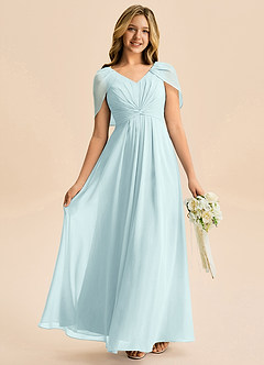 Azazie Emma Junior Robe Trapèze en Mousseline de soie Plissée Verre De Mer image1