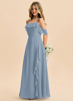 Azazie Junia Junior Robe Trapèze en Mousseline de soie Épaule décolletée Bleu Poussiéreux image6