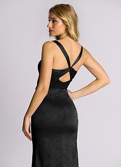 Azazie Mero 신부 들러리 드레스 인어 주름진 자카드 바닥 길이 드레스 image2