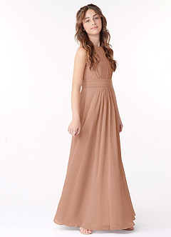 Azazie Bonnie Junior Champagne Rose A-Line Pleated Chiffon Dress image2