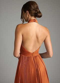 Azazie Zienna 신부 들러리 드레스 A라인 주름진 스트레치 새틴 바닥 길이 드레스 image7