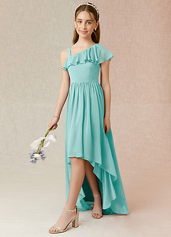 Azazie Mango Junior Aqua A-Line Ruched Chiffon Dress image3