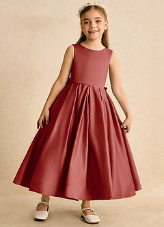 Azazie Cailee Flower Girl Dresses Terracotta Ball-Gown Pleated Matte Satin Dress image5