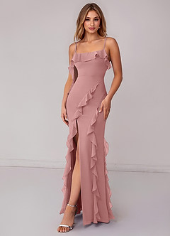 Azazie Malia Bridesmaid Dresses Dusty Rose Sheath Ruched Chiffon Dress image4